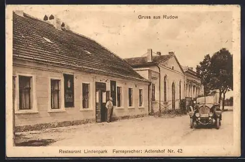 AK Rudow, Am Restaurant Lindenpark, Auto & Strassenansicht