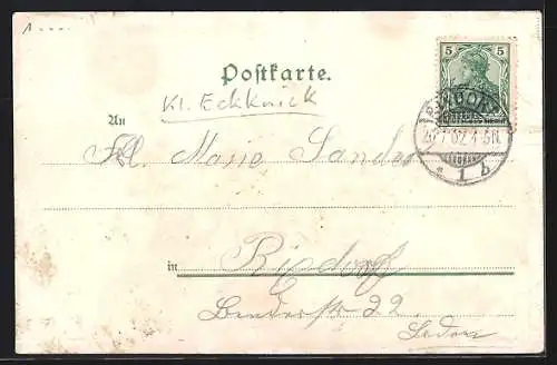AK Rixdorf, Bergstrasse 147, Gasthaus C. Gröplers Salon, Eingang zum Saal, Grosser Saal