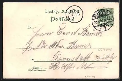 Lithographie Berlin, Gasthof Wirtshaus am Halensee v. C. Saeger, Strassenbahn davor