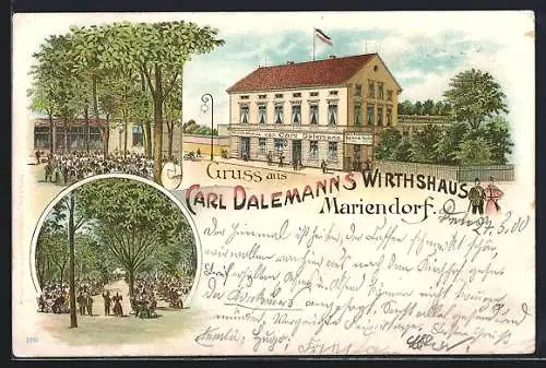 Lithographie Berlin-Mariendorf, Wirtshaus von Carl Dalemann, Restaurationsgarten