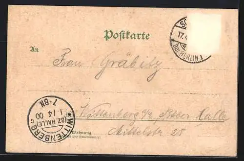 Lithographie Berlin-Schöneberg, Gasthaus Schlossbrauerei, Eingang