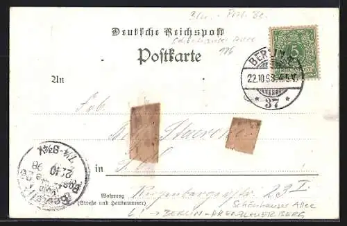Lithographie Berlin-Prenzlauer Berg, Brauerei Pfefferberg, Passanten, Fahne