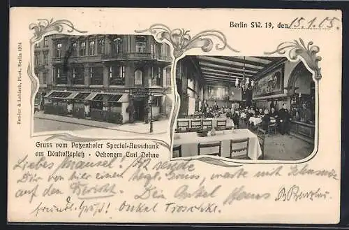 AK Berlin, Gasthaus zum Patzenhofer v. Carl Dehne am Dönhoffplatz, Krausenstrasse