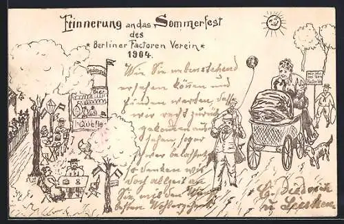 Künstler-AK Berlin, Sommerfest des Berliner Factoren-Vereins 1904, Restaurant mit Besuchern