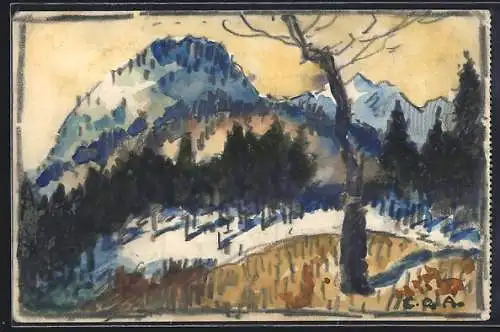 Künstler-AK Handgemalt sign. Carl O. Arends: Berge in der Frühlingssonne, Zeit der Schneeschmelze