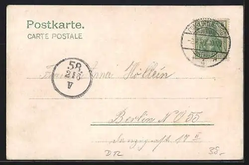 Lithographie Friedrichshagen, Wald-Restaurant Kiekemal von Th. Wert mit Besuchern
