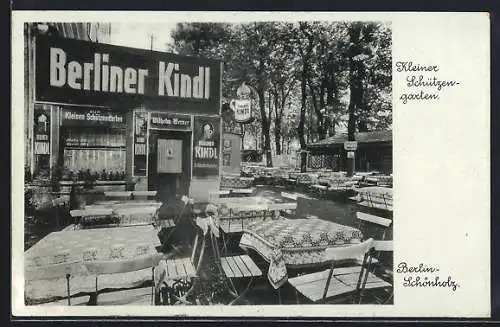 AK Berlin-Schönholz, Restaurant Kleiner Schützengarten, Inh. W. Werner, Strasse vor Schönholz 16, Berliner Kindl-Werbung