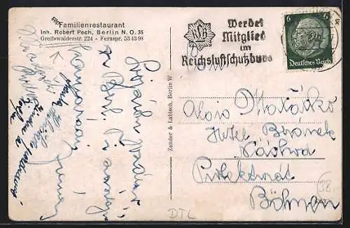 AK Berlin-Prenzlauer Berg, Familien-Restaurant von Robert Pech in der Greifswalderstrasse 225