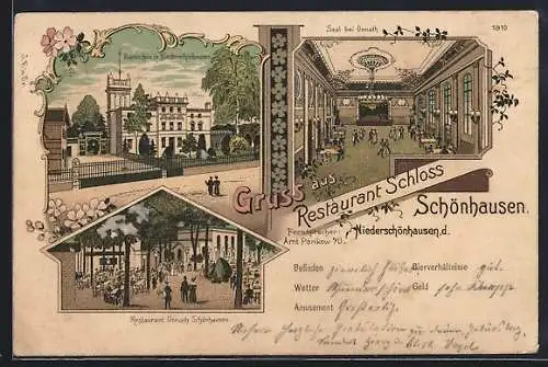 Lithographie Berlin-Niederschönhausen, Restaurant Schloss Schönhausen, Saal bei Donath, Baumschule