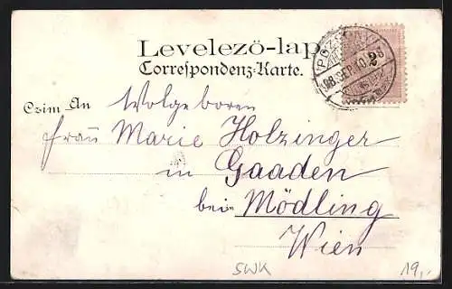 Lithographie Pressburg a. d. Donau, Theater, Kriegerdenkmal, Ortsansicht mit Eisenbahnbrücke