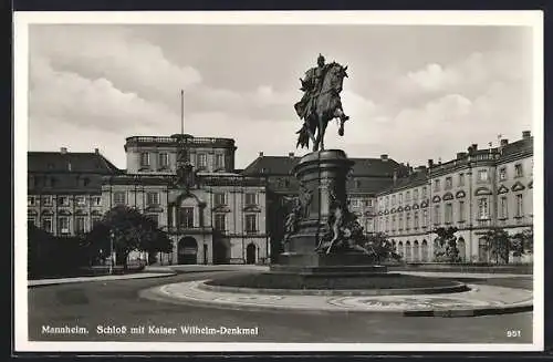 AK Mannheim, Schloss mit Kaiser Wilhelm-Denkmal