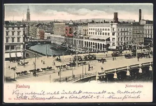 AK Hamburg, Alsterarkaden aus der Vogelschau, mit Strassenbahn