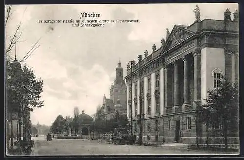 AK München, Prinzregentenstrasse mit neuer preuss. Gesandschaft u. Schackgalerie
