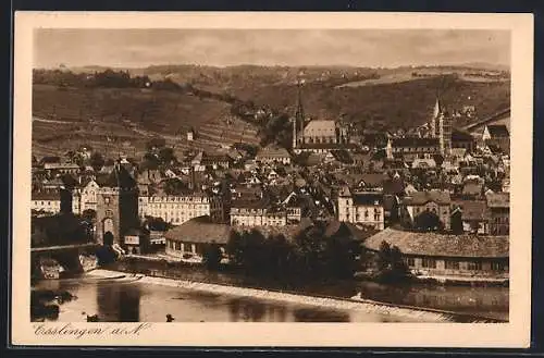 AK Esslingen a. N., Totalansicht mit Wehr und Brücke aus der Vogelschau