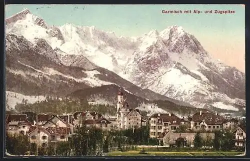 AK Garmisch, Gesamtansicht mit Alp-und Zugspitze