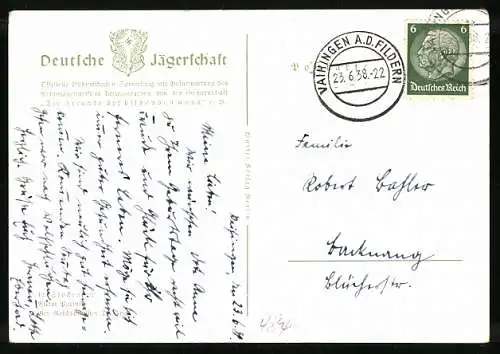 Künstler-AK Deutsche Jägerschaft 1938, Stockenten landen an einem Teich