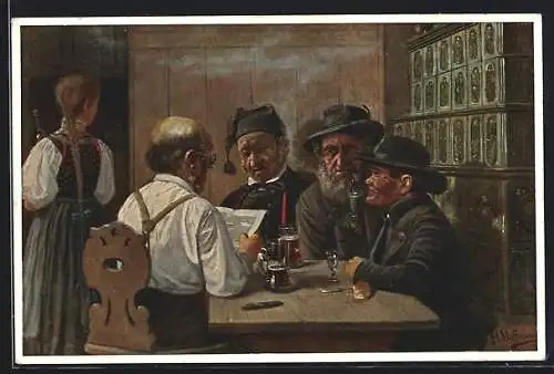 Künstler-AK Heinrich Hoffmann: Dorfpolitiker bei einer Besprechung im Gasthaus