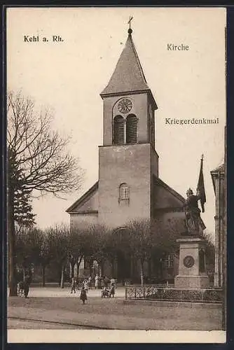 AK Kehl a. Rh., Kirche und Kriegerdenkmal