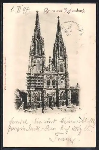 AK Regensburg, Kirche mit Strassenpartie