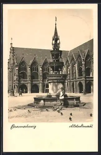 AK Braunschweig, Altstadtmarkt mit Brunnen