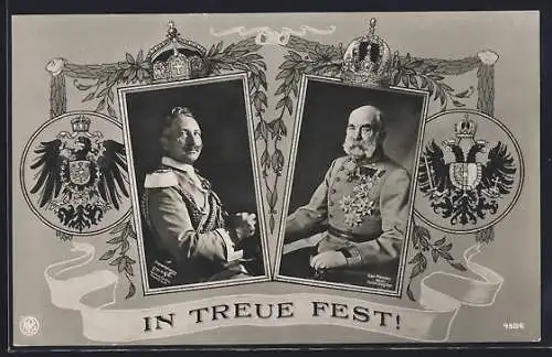 AK Zweibund, Porträts Kaiser Franz Josef I. von Österreich und Kaiser Wilhelm II.