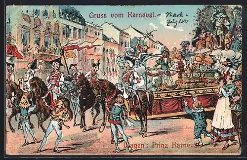 AK Festwagen des Prinz Karneval beim Rosenmontagsumzug