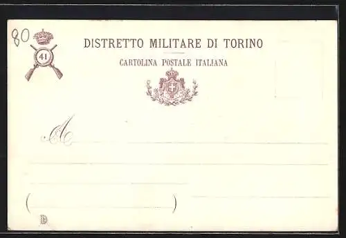 Lithographie Torino, 41. Distretto Militare, Engel m. Trompete über Mann