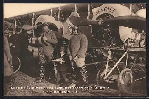 AK Piloten Poulet und Benoist stehen vor ihrem Flugzeug Caudron G 4