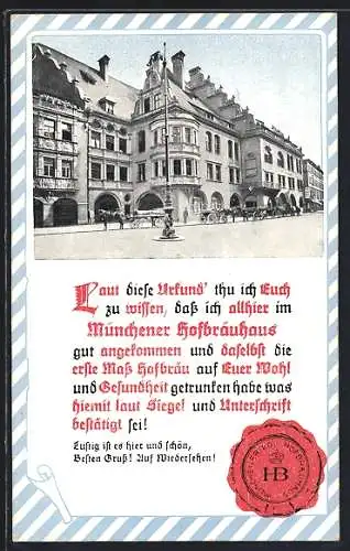 AK München, Kgl. Hofbräuhaus im Passepartout mit Siegel