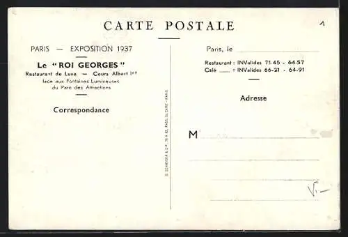 Künstler-AK Paris, Exposition 1937, Restaurant Le Roi Georges, Cours albert Ier
