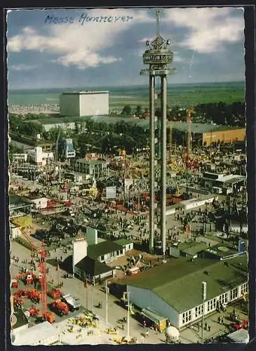 AK Hannover, Messe 1966, Ausstellungsgelände mit Aussichtsturm