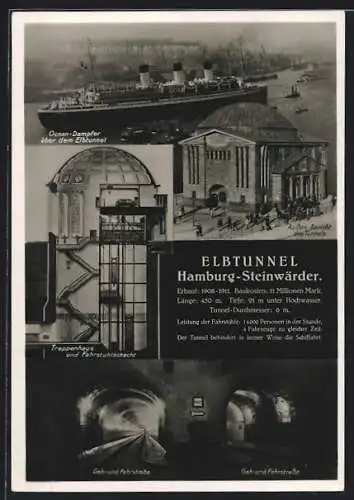 AK Hamburg-Steinwerder, Elbtunnel, Treppenhaus und Fahrstuhlschacht