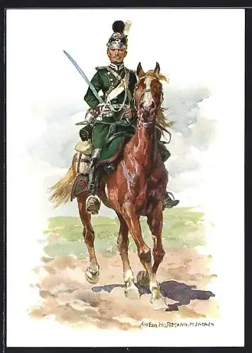 Künstler-AK Anton Hoffmann - München: Unteroffizier d. 2. Chevauleger-Regiment Taxis in Uniform zu Pferde 1870 /71