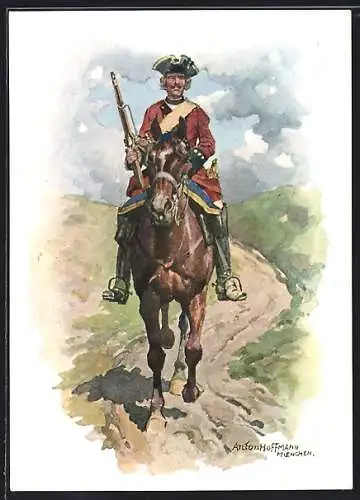 Künstler-AK Anton Hoffmann - München: Uniformen des Bayer. 2. Chevauleger-Regiments Taxis, Dragoner, 1742-1747