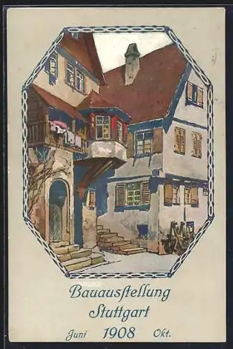 Künstler-AK Stuttgart, Ausstellung 1908, Ortspartie