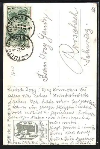 Künstler-AK Stuttgart, Ausstellung 1908, Ortspartie