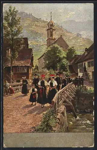 Künstler-AK Wilhelm Hasemann: Frauen, Kinder und Männer in Schwarzwälder Tracht