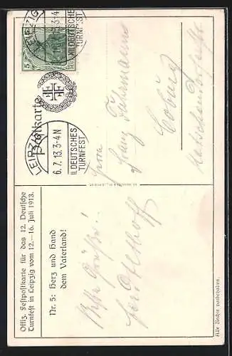 AK Leipzig, 12. Deutsches Turnfest 1913, Wold. Bier, Alfr. Maul, Just. C. Lion, Th. Georg