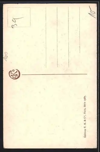 AK Frau in blauem Kleid schmiegt sich beim Tanz an einen Mann, Art Deco