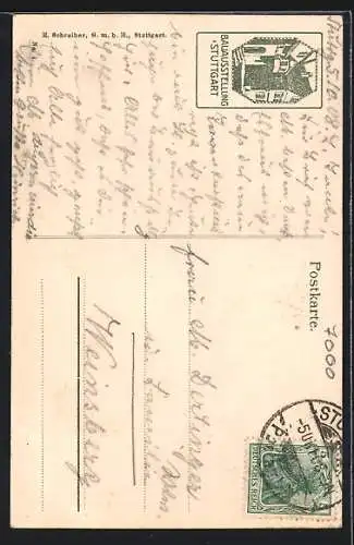 AK Stuttgart, Bauausstellung 1908, Haus zum Brunnen, Café Stark