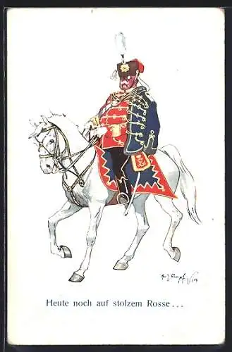 Künstler-AK Fritz Schönpflug: Soldat reitet auf einem Schimmel