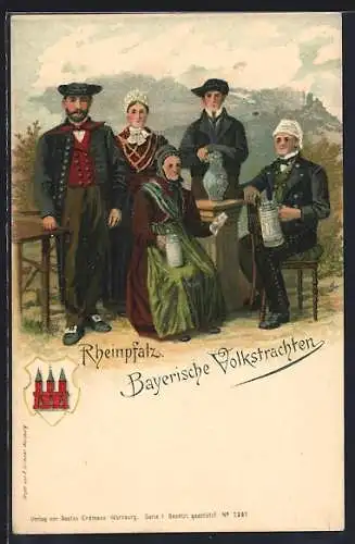 Künstler-AK Rheinpfalz, Familie in bayerischer Tracht