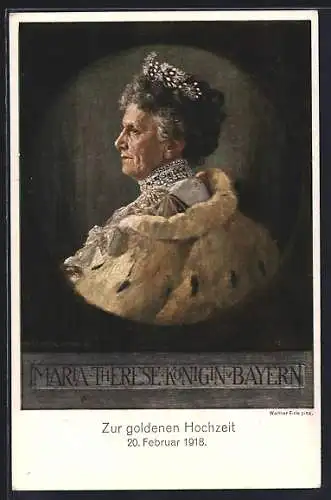 AK Königin Maria Therese von Bayern mit Pelzmantel und Diadem, Profilbild