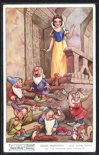 Künstler-AK Comic aus dem Walt Disney Film Snow White - Good Morning, Said Snow White to the Dwarfs and Animals