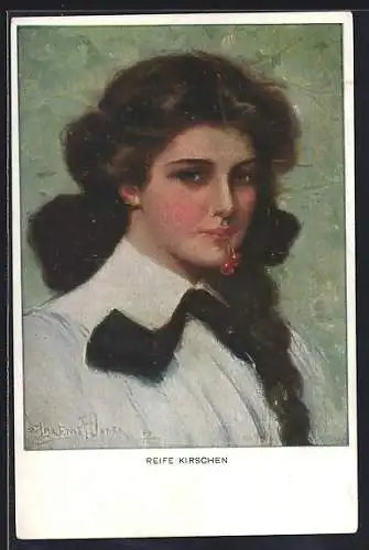 Künstler-AK Clarence F.Underwood: Reife Kirschen, Frauenportrait