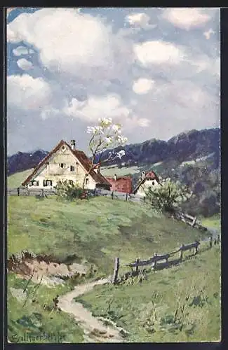 Künstler-AK August Splitgerber: Haus in den Bergen in der Frühlingssonne