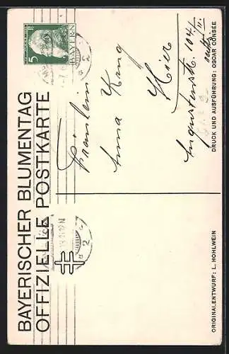 Künstler-AK Ludwig Hohlwein: Paar mit Hut, Bayerischer Blumentag