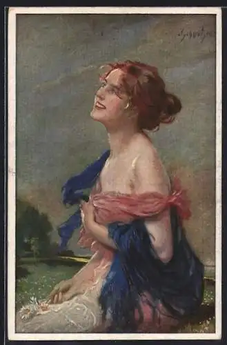 Künstler-AK Leopold Schmutzler: Lebensfreude, Junge Frau mit Margeriten