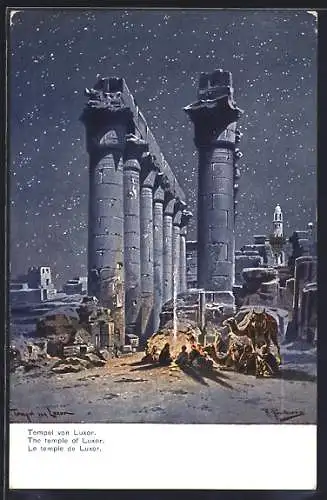 Künstler-AK F.Perlberg: der Tempel von Luxor bei Nacht