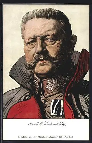 Künstler-AK Portrait Paul von Hindenburg in Uniform